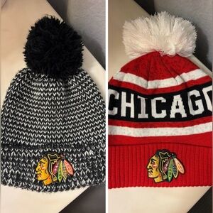 Chicago Blackhawks Pom Beanies, New Era (Black) & Fanatics (Red)